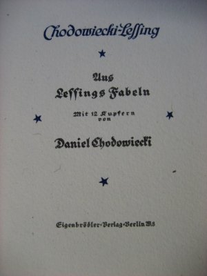 antiquarisches Buch – Chodowiecki, Daniel / Gotthold Ephraim Lessing – Chodowiecki-Lessing. Aus Lessings Fabeln. Mit 12 Kupfern von Daniel Chodowiecki.