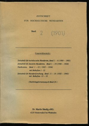 Zeitschrift für hochdeutsche Mundarten 2. Band 1901 (Nachdruck)