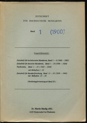 Zeitschrift für hochdeutsche Mundarten 1. Band 1900 (Nachdruck)