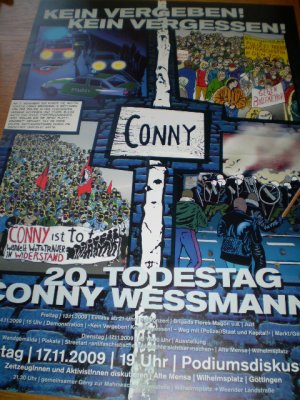 Autonome Antifa (M)): Kein Vergeben! Kein Vergessen! 20. Todestag Conny Wessmann, Demonstration, Podiumsdiskussion (Plakat, Poster, 2009, RAF, KPD, Göttingen […]