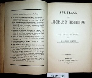 antiquarisches Buch – Georg Schanz – Zur Frage der Arbeitslosen-Versicherung : Untersuchungen.