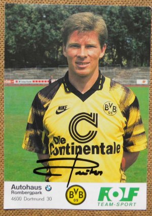 Autogrammkarte Stefan Reuter, BVB, Borussia Dortmund (mit Aufdruck Autohaus Rombergpark)