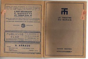 R190 Paris. La theatre du Marais. Saison 1923-1924. Programme. 40 Seiten. Heft. Guter Zustand