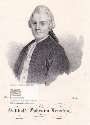 Gotthold Ephraim Lessing. Brustbild mit Perücke nach viertellinks. Kreidelithographie aus "Saxonia" um 1850