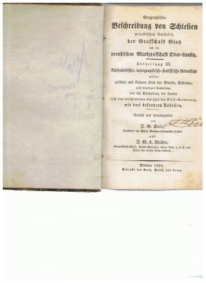 Geographische Beschreibung von Schlesien preußischen Antheils, der Grafschaft Glatz und der preußischen Markgraffschaft Ober-Lausitz. Abtheilung III. […]