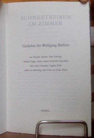 Schneetreiben im Zimmer - Gedichte für Wolfgang Bächler