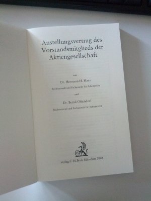 gebrauchtes Buch – Haas, Hermann H – Anstellungsvertrag des Vorstandsmitglieds der Aktiengesellschaft