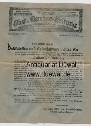antiquarisches Buch – Allgemeine Obst- u. Gemüse-Zeitung mit Delikatessen-Anzeiger und Wein- und Spirituosen-Zeitung. Gef. Anzeigenblatt (28,5 x 22,5) auf grünlichem Papier. antiquarisches Buch – Allgemeine Obst- u. Gemüse-Zeitung mit Delikatessen-Anzeiger und Wein- und Spirituosen-Zeitung. Gef. Anzeigenblatt (28,5 x 22,5) auf grünlichem Papier.