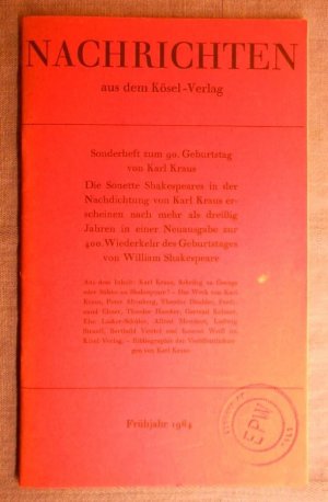 NACHRICHTEN aus dem Kösel-Verlag - Sonderheft zum 90. Geburtstag von Karl Kraus