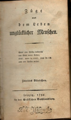 Züge aus dem Leben unglücklicher Menschen - Band 2 - 1794