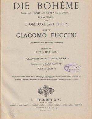 antiquarisches Buch – Giacomo Puccini – DIE BOHÈME