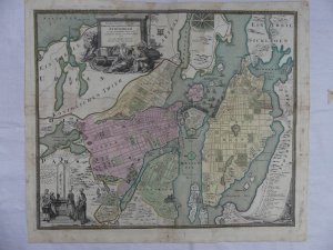 Accurater Grundriß und Prospect der Kön. Schwed. Reichs. u. Hauptstadt Stockholm mit aller herumligenden Gegend, und annehmlicher Situation von innen […]