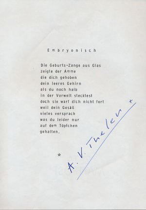 Embryonisch. [Signierter Einblattdruck].