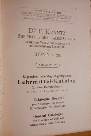 antiquarisches Buch – Dr.F. Krantz – Allgemeiner mineralologisch-geologischer Lehrmittel-Katalog für den Schulgebrauch