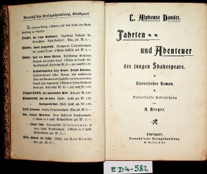 Fahrten und Abenteuer des jungen Shakespeare Autoris. Übers. v. A. Berger