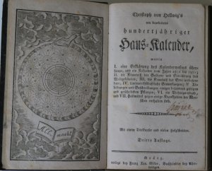 Hellwig, Chr. v. Neu bearbeiteter hundertjähriger Haus-Kalender, worin I. eine Erklärung des Kalenderwesens überhaupt, und ein Kalender vom Jahre 1801 […]