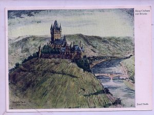 AK Color Kunstkarte Reichsburg Cochem Mosel Brücke Künstler Josef Steib um 1960