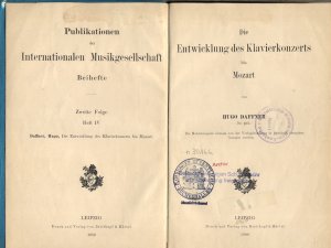 Die Entwicklung des Klavierkonzerts bis Mozart. Publikationen der Internationalen Musikgesellschaft. Beihefte. Zweite Folge, Heft IV