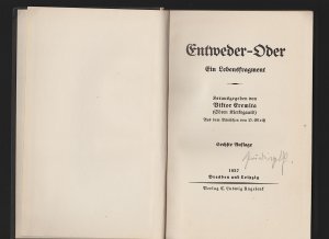 Entweder-Oder/ Ein Lebensfragment