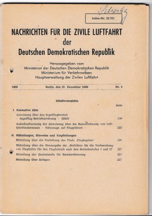 Konvolut: Vorschrift für den Flugbetrieb der zivilen Luftfahrt der Deutschen Demokratischen Republik (Flugbetriebsvorschrift) 1969 UND: Gesetzesblatt […]