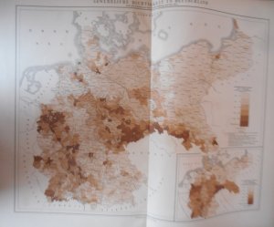 antiquarisches Buch – Ludwig Ravenstein – Atlas des Deutschen Reichs. Zehn Blätter im Maßstab 1:850,000 mit vollständigem Register aller auf der Karte enthaltenen Namen. Nebst drei statistischen Karten: der Bevölkerungsdichtigkeit, Konfessionen und Gewerbethätigkeit in Deutschland, und 16 Produktionskärtchen über Bodenkultur, Tierzucht, Nutzpflanzen und nutzbare Mineralien; mit ausführlichen statistischen Übersichtstabellen (komplettes Exemplar)