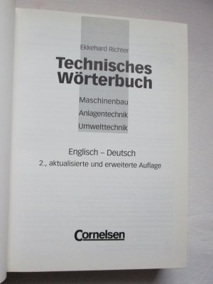 gebrauchtes Buch – Ekkehard Richter – Cornelsen Verlag: Technisches Wörterbuch - Englisch-Deutsch (Maschinenbau, Anlagentechnik, Umwelttechnik)