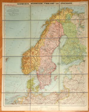 ORIGINAL KARTE Schweden, Finnland und Dänemark 1910. 1 : 3000000.; Glogau, Flemming