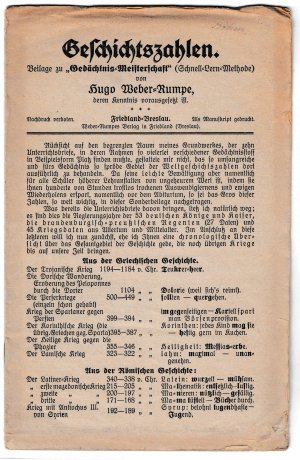 antiquarisches Buch – Weber-Rumpe, Friedland; Weber-Rumpe – Der Gedächtniskünstler Monatsschrift für Gedächtniskunst, Gedächtnispflege und praktische Denktätigkeit, Wissenschaft, Kunst, Literatur. Jahrgang 1, Heft 1-7 und 9-12 gebunden in einem Buch