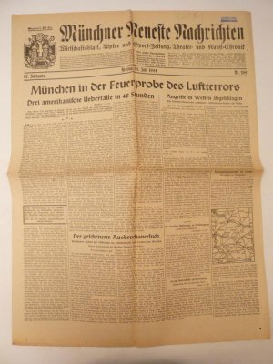 antiquarisches Buch – Knorr & Hirth Verlag – Münchner Neueste Nachrichten. Handels- und Industrie-Zeitung, Alpine und Sport-Zeitung, Theater- und Kunst-Chronik. Nr. 194 vom Freitag, 14. Juli 1944, 97. Jahrgang * Stempel "Sammlung E b e n b ö c k " (= Münchner Blutordensträger) Dieses Buch wird von uns nur zur staatsbürgerlichen Aufklärung und zur Abwehr verfassungswidriger Bestrebungen angeboten (§86 StGB)