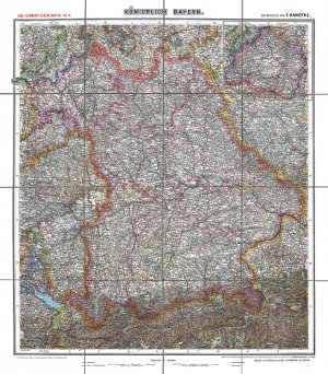 Historische Karte: KÖNIGREICH BAYERN - um 1900 [Reprint-gerollt]