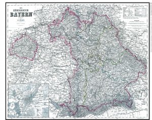 Hist. Karte: Das Königreich Bayern 1864 (Nachdruck - pano)