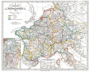 Historische Karte: EUROPA - Die REICHE der KAROLINGER, um 850 (Plano - Nachdruck)