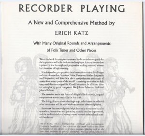 gebrauchtes Buch – Erich Katz – Recorder Playing. A new comprehensive Method by Erich Katz. With many original Rounds and Arrangements of Folk Tunes and Other Pieces.