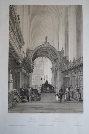 München. Innere Ansicht der Domkirche. Original Lithographie.