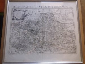 Sachsen Karte der Lausitz Le Marquisat de Basse Lusace. Marchionatus Lusatiae Inferioris Tabula. Kolorierter Kupferstich bei Covens und Mortier. Gestochen […]