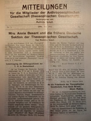 MITTEILUNGEN für die Mitglieder der Anthroposophischen (theosophischen Gesellschaft). No. I erster Teil (Cöln März 1913), No I zweiter Teil, No II, (Cöln […]