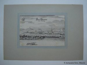 Stadtoldendorf - "Stadt Oldendorf Unter Homburg" - Gesamtansicht. Kupferstich von Merian. Bildgröße: 12 x 17,5 cm.