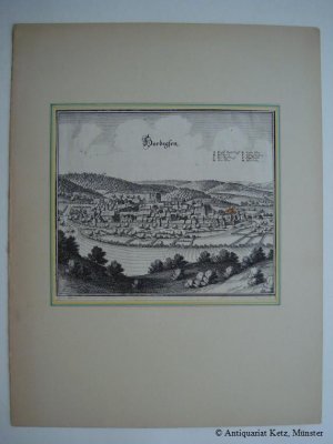 Hardegsen - "Hardegsen" - Gesamtansicht. Kupferstich von Merian. Bildgröße: 14,5 x 17,5 cm.