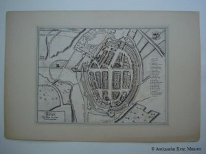 Uelzen - "Ultzen wie solche vor dem Brandt aufgesehen" - Vogelschauansicht/ Stadtplan. Kupferstich von Merian. Bildgröße: 23,5 x 31,5 cm.