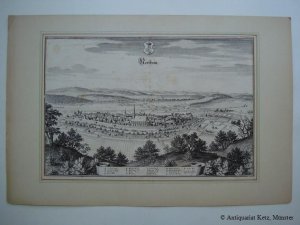 Northeim - "Northeim" - Gesamtansicht. Kupferstich von Merian. Bildgröße: 23,5 x 35 cm.