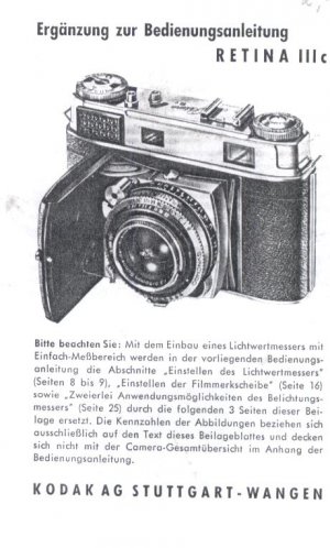 gebrauchtes Buch – Kodak AG – Kodak Retina IIIc - Ergänzung zur Bedienungsanleitung