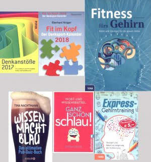 6 Bände Konvolut: Denkanstöße / Fit im Kopf / Fitness fürs Gehirn / Wissen macht macht blau - Das ultimative Pub-Quiz-Buch / Ganz schön schlau / Express […]