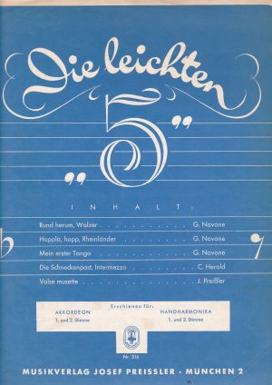 gebrauchtes Buch – Navone, Herold und Preißler – Die leichten 5 für Akkordeon und Handharmonika