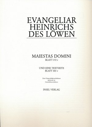 Evangeliar Heinrichs des Löwen. Hier: Blatt 103v und 172r. 2 Faksimile-Blätter (Genesis und Textblatt).