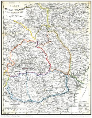 Historische Karte: Moldau, Walachei, Siebenbürgen mit Bessarabien 1848 (Plano) - Basarabia, Transsilvanien, Ardeal, Transilvania, Erdély, Moldova, Siweberjen