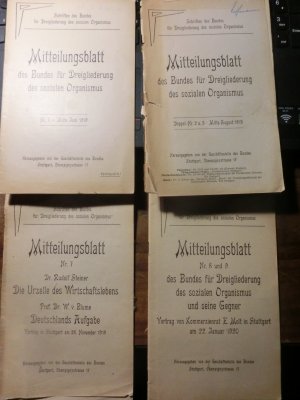 Mitteilungsblatt Nr. 1, 2/3, 7 und 8/9 des Bundes für Dreigliederung des sozialen Organismus