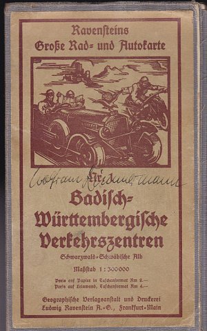 gebrauchtes Buch – Ludwig Ravenstein AG – Ravensteins große Rad- und Autokarte, Badisch-württemberische Verkehrszentren, Schwarzwald, Schwäbische Alb