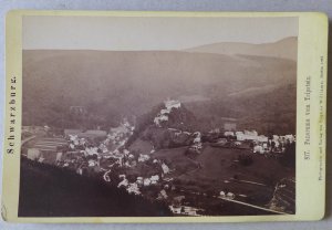 Originale Fotografie (Albumin) auf Originalkarton aufgezogen - Panorama von Schwarzburg, vom Tripstein aufgenommen, 1887.