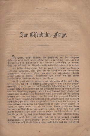 gebrauchtes Buch – Anonym. – Zur Eisenbahn-Frage [in Hessen].