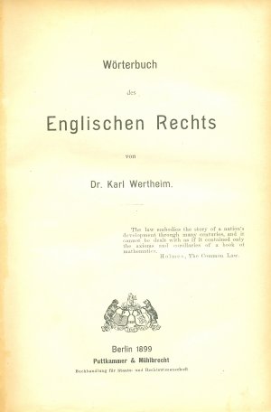 Wörterbuch des Englischen Rechts. Berlin 1899